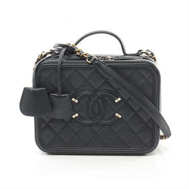 CHANEL CC Filigree Matelasse 2way Shoulder Bag Grained calfskin Navy Used Women