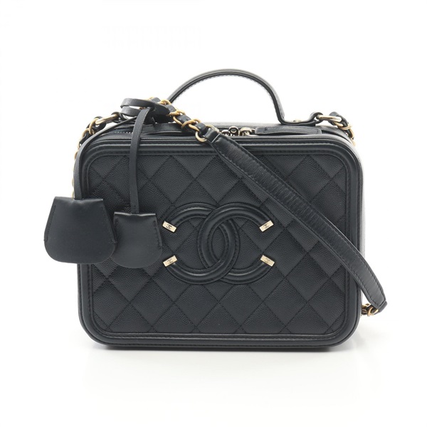 CHANEL CC Filigree Matelasse 2way Shoulder Bag Grained calfskin Navy Used Women
