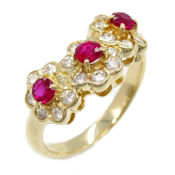 JEWELRY Ruby Diamond Ring 18KYG Yellow Gold Red Used women US size 5.5