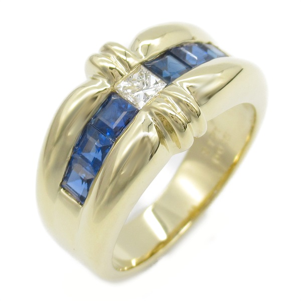 JEWELRY Sapphire Diamond Ring 18KYG Yellow Gold Blue Used women US size 6