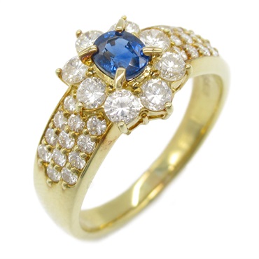 JEWELRY Sapphire Diamond Ring 18KYG Yellow Gold Blue Used women US size 6.5
