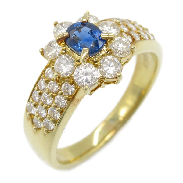 JEWELRY Sapphire Diamond Ring 18KYG Yellow Gold Blue Used women US size 6.5