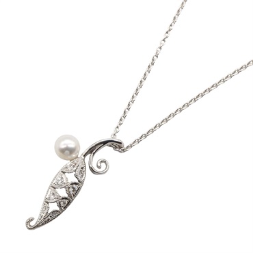 MIKIMOTO Pearl Diamond Necklace Pendant 40cm 18KWG White Gold White Used