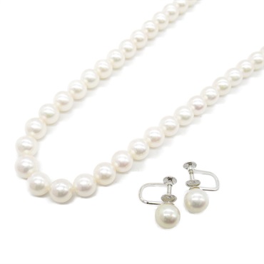 JEWELRY Pearl Necklace Earrings set Silver925 White Used women