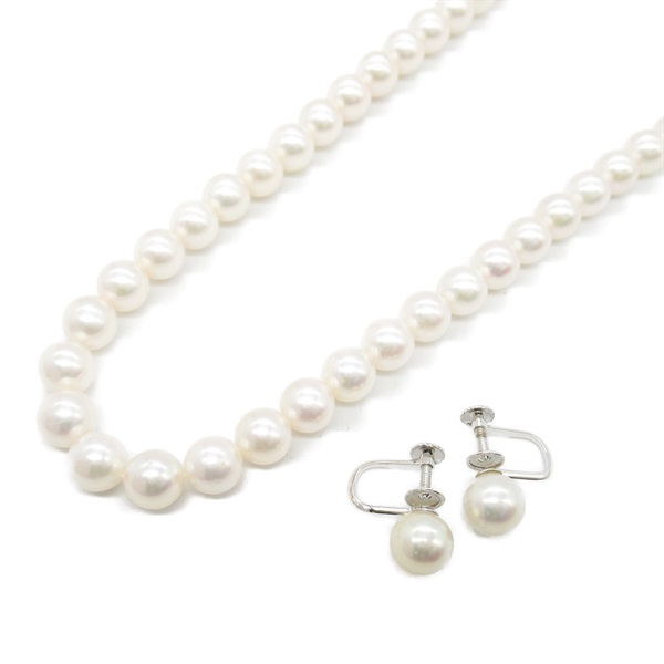 JEWELRY Pearl Necklace Earrings set Silver925 White Used women