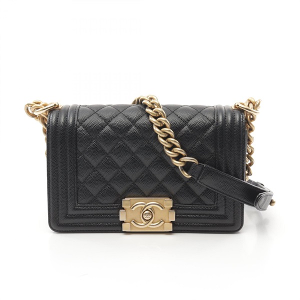 CHANEL Boy Chanel Small Chevron chain Shoulder Bag A67085 black leather GHW