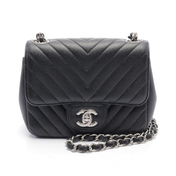 CHANEL Mini flap chevron V-stitch chain crossbody Shoulder Bag A35200 leather BK