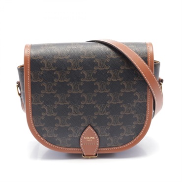 CELINE Falco Medium Triomphe Shoulder Bag 191502 canvas Gray Brown Used Women