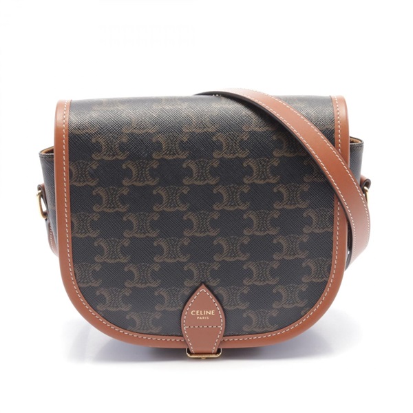 CELINE Falco Medium Triomphe Shoulder Bag 191502 canvas Gray Brown Used Women