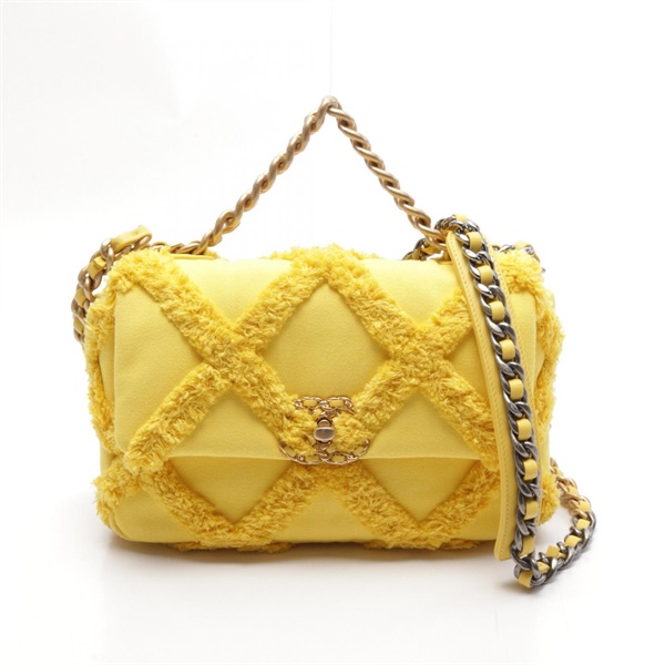 CHANEL 19 dix-neuf Matelasse Shoulder Bag AS1160 canvas Yellow Used Women Coco