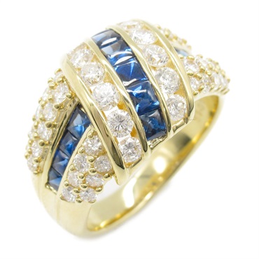 JEWELRY Sapphire Diamond Ring 18KYG Yellow Gold Blue Used women US size 6.75