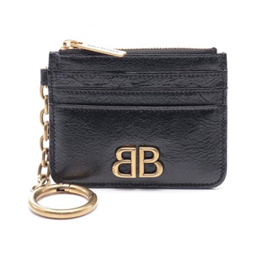 BALENCIAGA MONACO Card Holder  purse with Key Chain 7938322AAXB1000 leather NEW