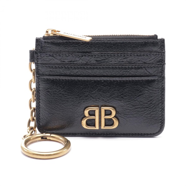 BALENCIAGA MONACO Card Holder  purse with Key Chain 7938322AAXB1000 leather NEW