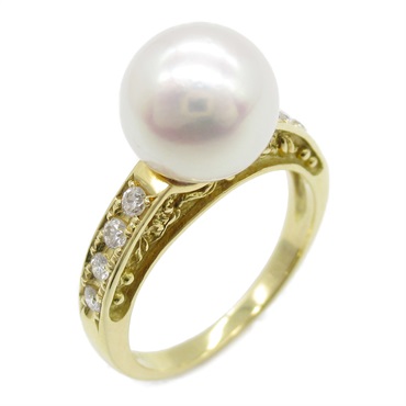 JEWELRY Pearl Diamond Ring 18KYG Yellow Gold Used women US size 4.75