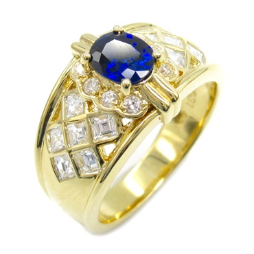 JEWELRY Sapphire Diamond Ring 18KYG Yellow Gold Blue Used women US size  5.75