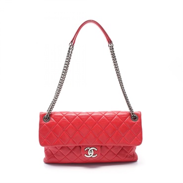 CHANEL Matelasse single flap Chain Shoulder Bag leather Red Used Women SHW CC