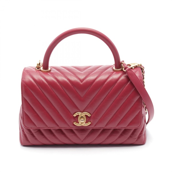 CHANEL Coco Handle 29 2way shoulder Handbag A92991 leather Red Used Women GHW