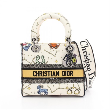 Dior LADY D-LITE Medium 2way Shoulder Handbag canvas White Multicolor Used Women