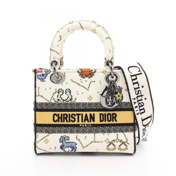Dior LADY D-LITE Medium 2way Shoulder Handbag canvas White Multicolor Used Women