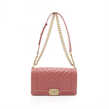 CHANEL Boy Chanel Chevron V Stitch chain Shoulder Bag A67086 leather Pink GHW