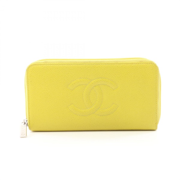 CHANEL COCO Mark Around long wallet leather Grained calfskin Yellow Used GHW CC