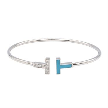 TIFFANY＆CO T-wire Bracelet Turquoise Diamond 18KWG White Gold Blue Used Women