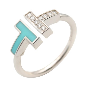 TIFFANY＆CO T-wire Turquoise Diamond Ring 18KWG Gold Used women US size 6.75