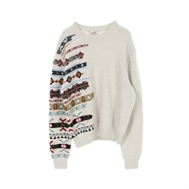 HERMES Couleurs en cours knit sweater *32-5731 wool cashmere Gray Used mens M