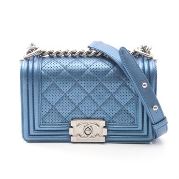 CHANEL Boy Chanel Small chain Shoulder Bag A67085 leather metallic Blue Used SHW