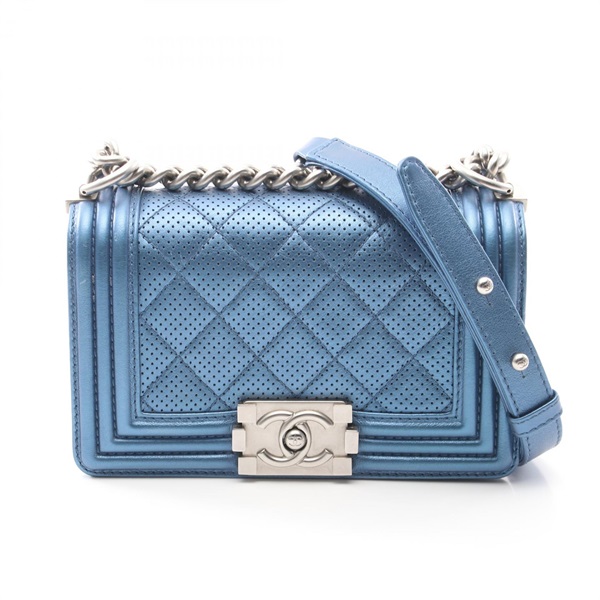 CHANEL Boy Chanel Small chain Shoulder Bag A67085 leather metallic Blue Used SHW
