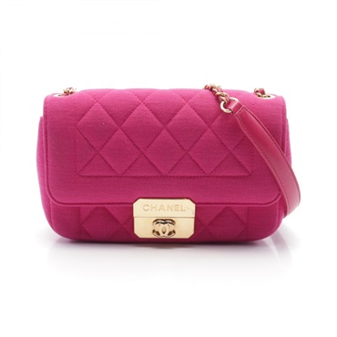 CHANEL Chic Me Matelasse chain Shoulder crossbody Bag Cotton Magenta Used GHW