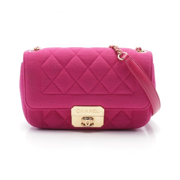 CHANEL Chic Me Matelasse chain Shoulder crossbody Bag Cotton Magenta Used GHW