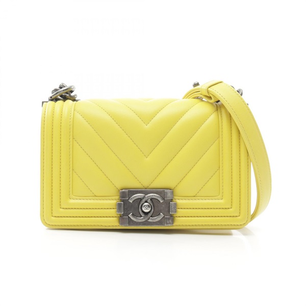 CHANEL Boy Chanel Small Chevron V Stitch chain Shoulder Bag A67085 leather Lemon