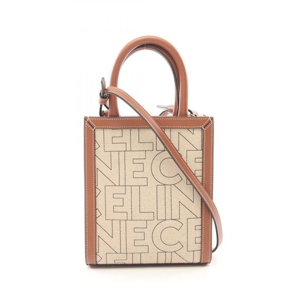 CELINE mini vertical Cabas 2way Shoulder Handbag 193302EUK canvas Beige Used