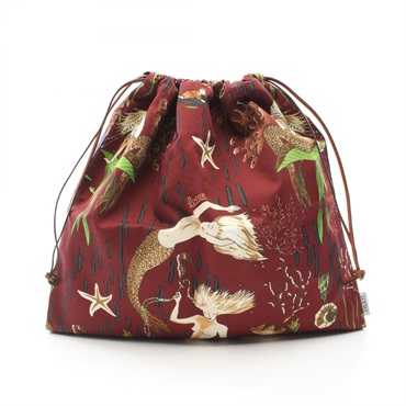 LOEWE PAULA'S IBIZA DRAWSTRING POUCH Handbag canvas leather Bordeaux Used Women