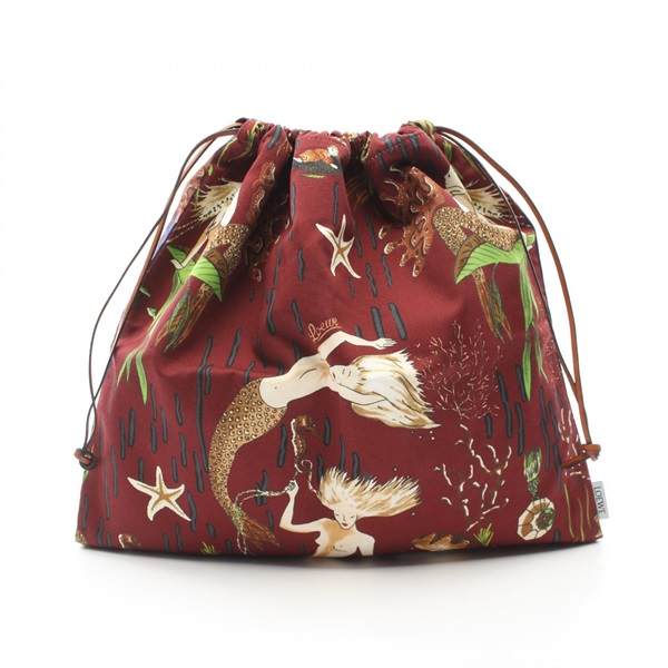 LOEWE PAULA'S IBIZA DRAWSTRING POUCH Handbag canvas leather Bordeaux Used Women