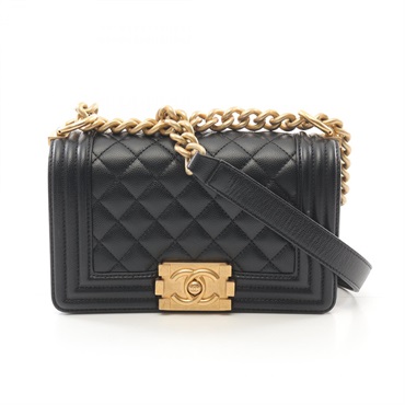 CHANEL Boy Chanel Small chain Shoulder Bag A67085 leather Black Used GHW