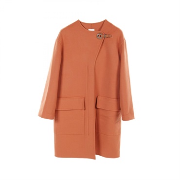 HERMES Eyelet clasp coat 2E0107DB cashmere Orange Used Women size 40