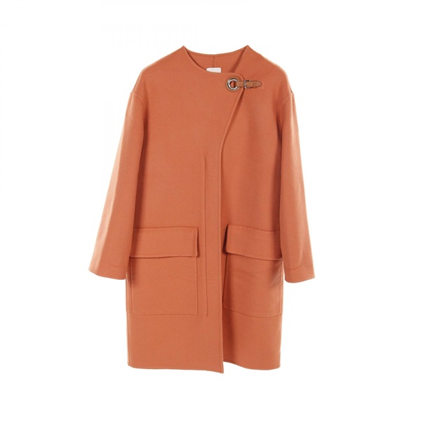 HERMES Eyelet clasp coat 2E0107DB cashmere Orange Used Women size 40