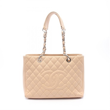 CHANEL Matelasse Grand Shopping GST Tote Bag A50995 leather Beige Used Women SHW