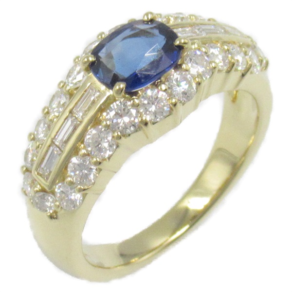 JEWELRY Sapphire Diamond Ring 18KYG Yellow Gold Blue Used women US size 5.5