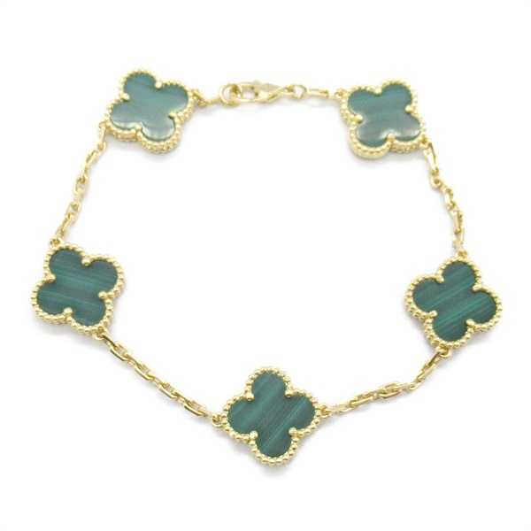 Van Cleef & Arpels Vintage Alhambra Malachite Bracelet 18KYG Yellow Gold used