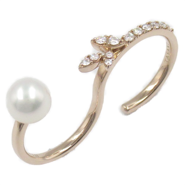 TASAKI Kugel Double Finger Ring Akoya Pearl Diamond 18KPG Gold Used US size 4.75