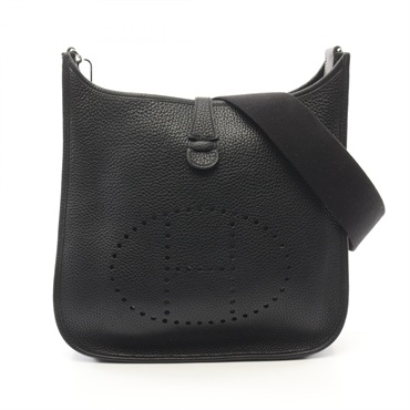 HERMES Evelyne 1 PM Shoulder Bag I Taurillon Clemence Black Used SHW