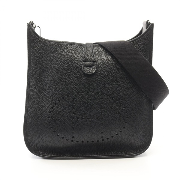 HERMES Evelyne 1 PM Shoulder Bag I Taurillon Clemence Black Used SHW