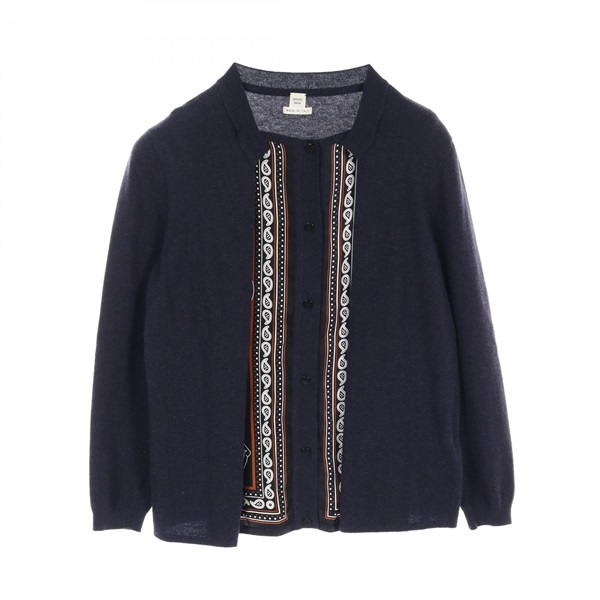 HERMES Les Cles Bandana cardigan Jacket 67-7762 silk wool Navy Used Women #38