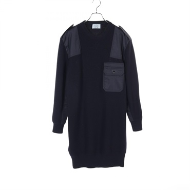 PRADA RE-NYLON Dress long sleeve 23890 S222 11EN wool Nylon Navy Used Women #40