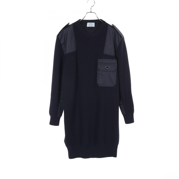 PRADA RE-NYLON Dress long sleeve 23890 S222 11EN wool Nylon Navy Used Women #40