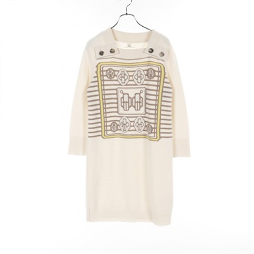 HERMES Bouclerie moderne Dress 96-7700 cashmere Beige Used Women size 36