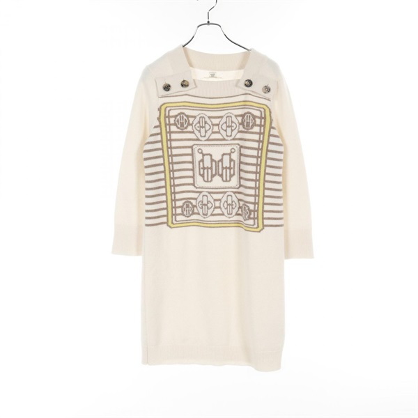 HERMES Bouclerie moderne Dress 96-7700 cashmere Beige Used Women size 36